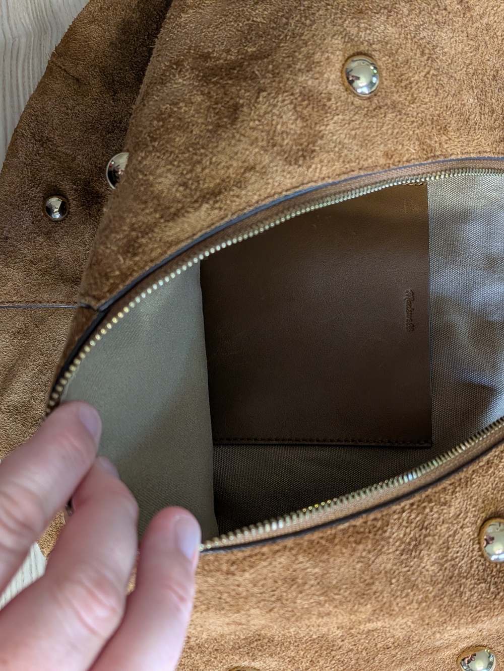 Madewell Brown Suede Studded Hobo Shoulder Bag - Picture 3 of 5
